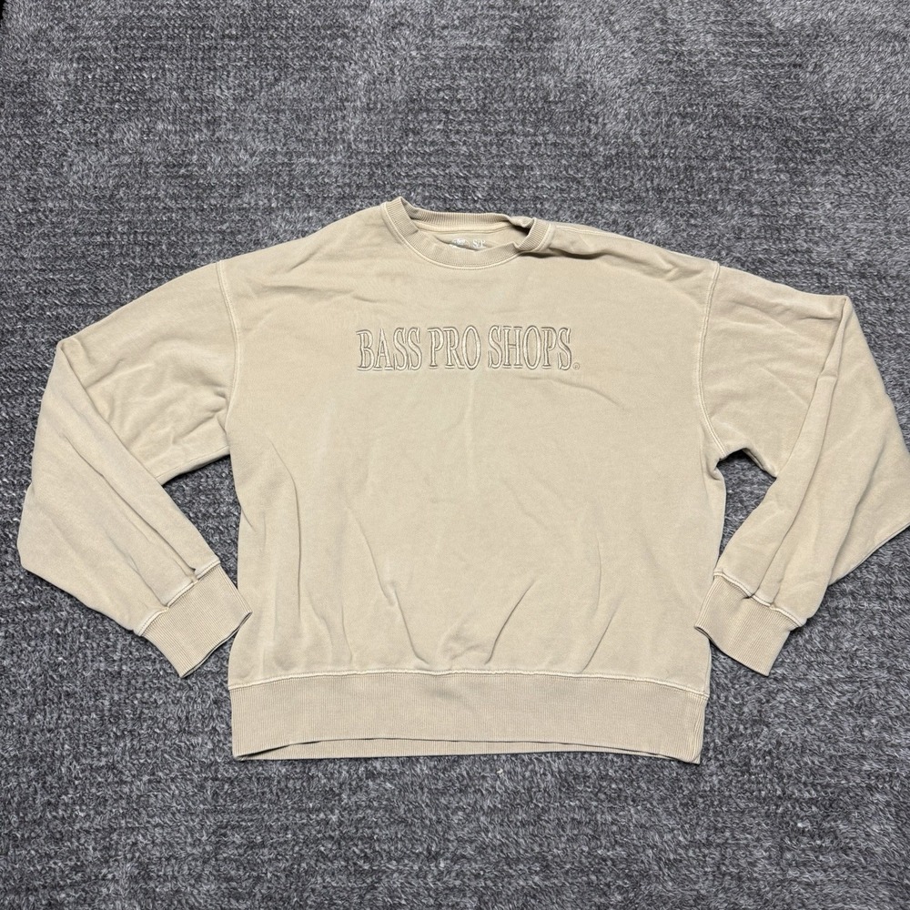 Bass Pro Shops Sweatshirt‎ Womens Small Cream Crewneck Embroidered Logo Cotton